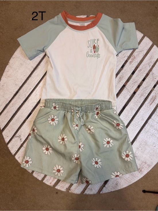 Other - Kids 2T Surf & Good Days Rash Guard Set - Mint Green & White